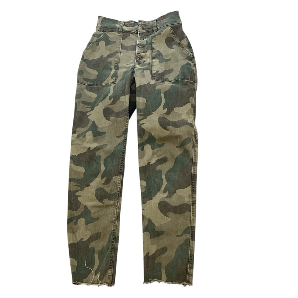 Hollister Ultra High Rise Camo Pants Ankle Raw Hem Button Fly Green Size XS